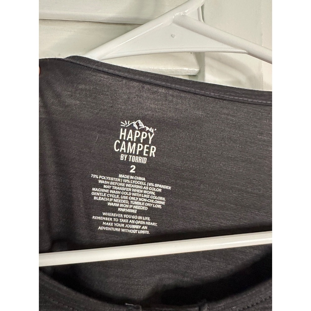 nwt torrid size 2 18/20 Happy Camper LS Black Space Dye Henley Shirt - Picture 2 of 7